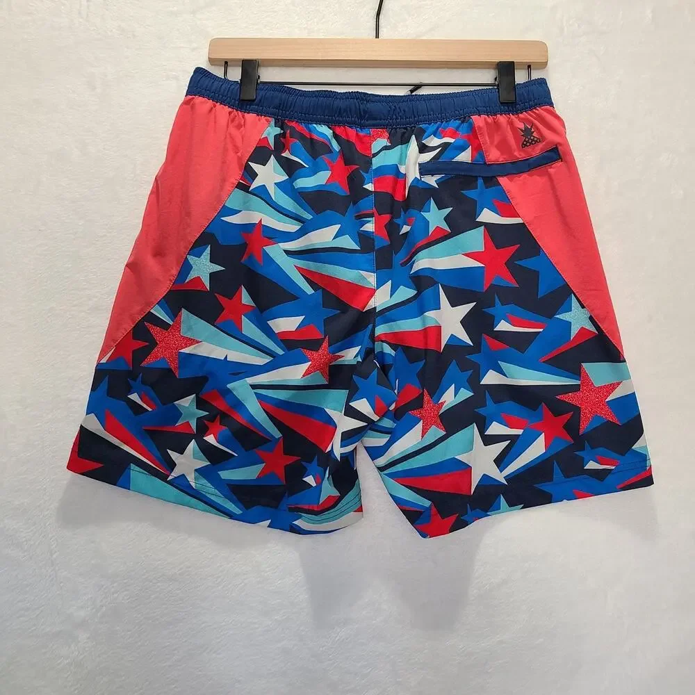 Chubbies Swim Trunks Size M Colorful Geometric Pockets Drawstring Waist
